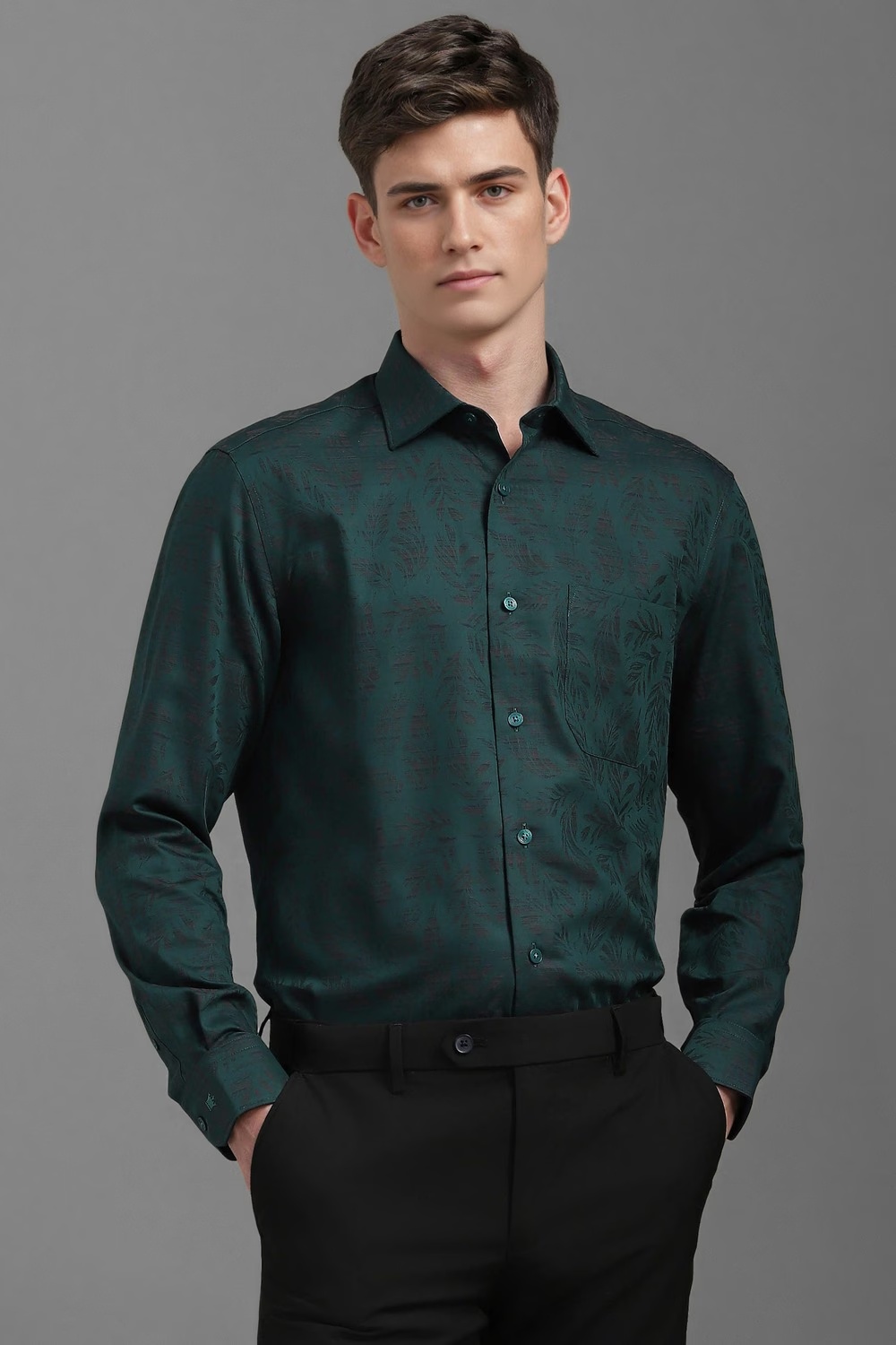 Men Green Classic Fit Print Full Sleeves Formal Shirt-Green