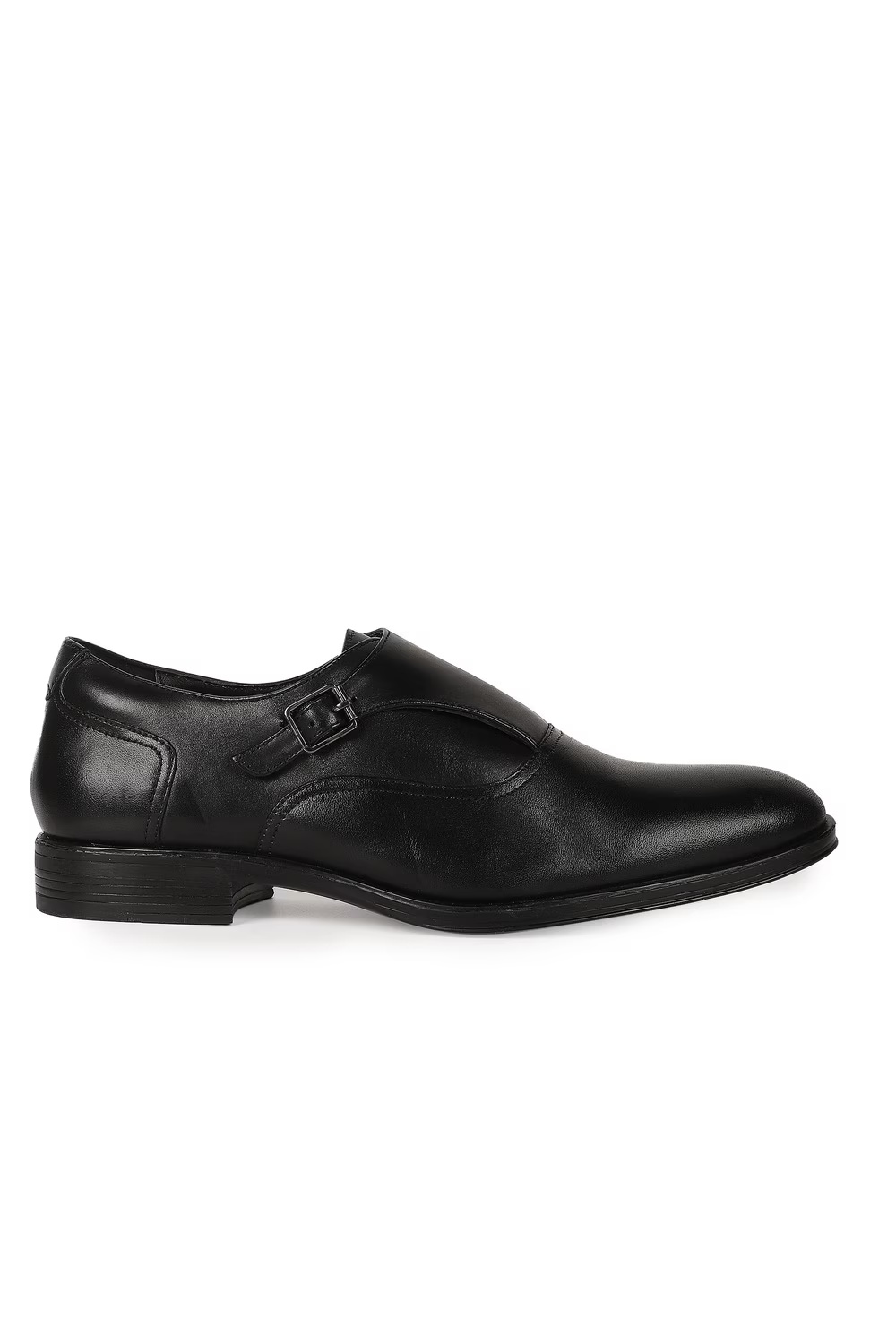 Men Black Leather Slip Ons-Black