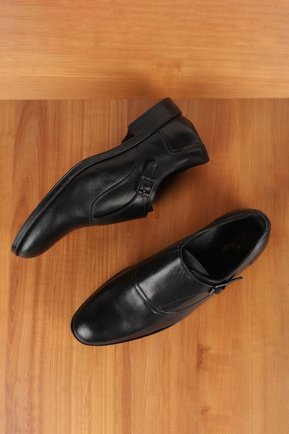 Men Black Leather Slip Ons-Black