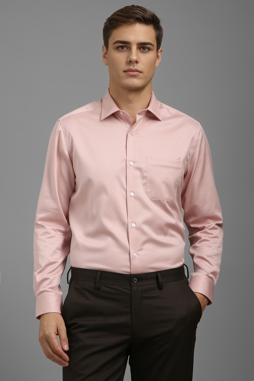 Men Pink Classic Fit Textured Full Sleeves Formal Shirt-Pink
