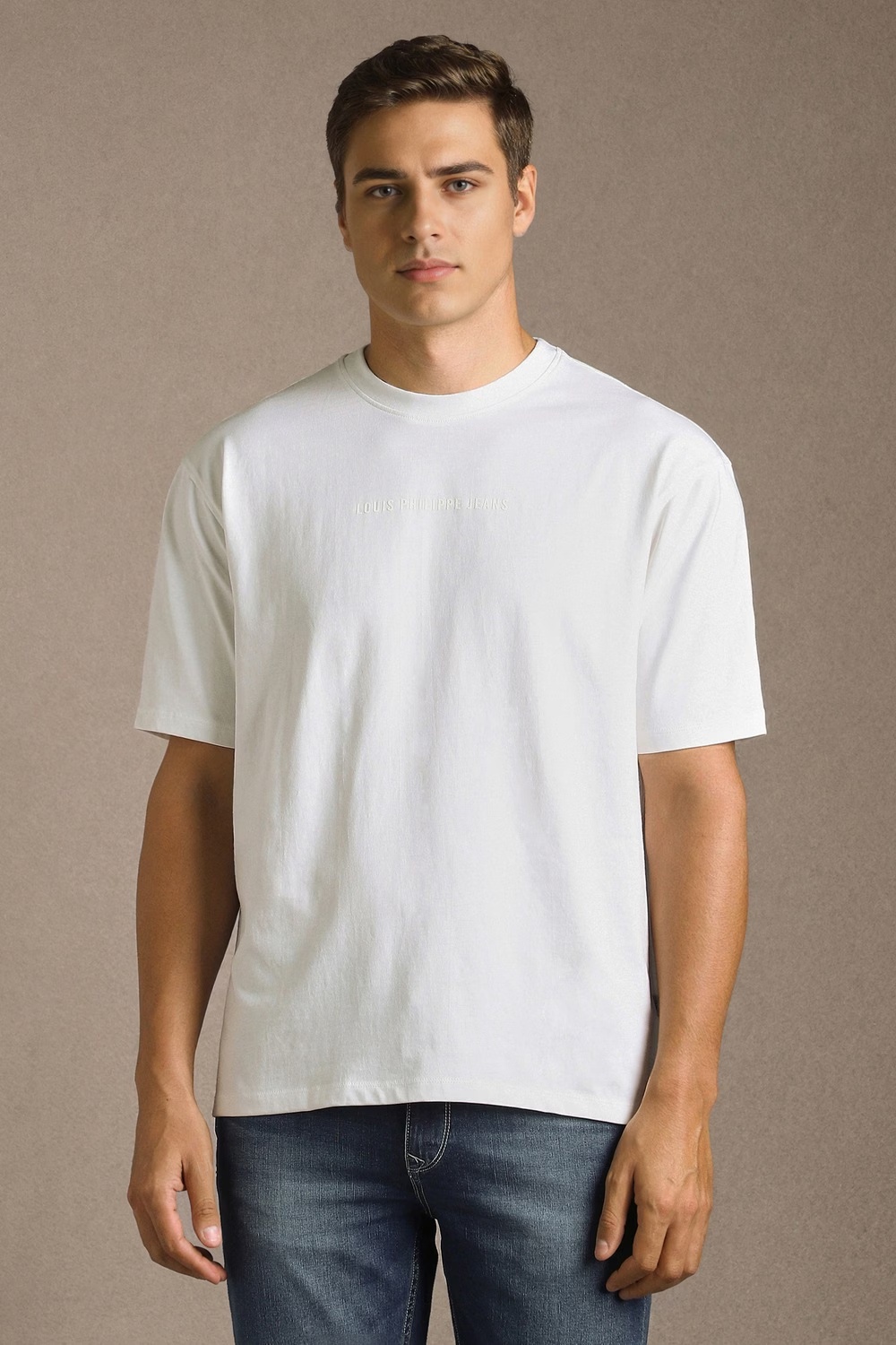 Men White Solid Crew Neck T-shirt-White