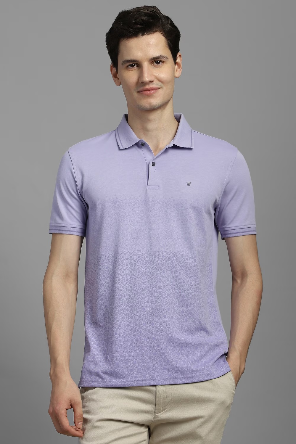 Men Lilac Print Polo Neck T-shirt-Lilac