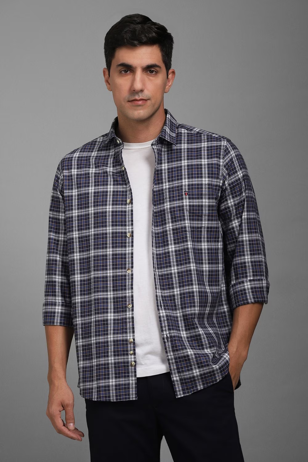 Men Blue Slim Fit Check Full Sleeves Casual Shirt-Blue
