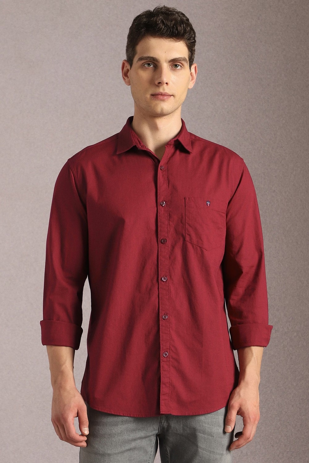 Men Maroon Solid Full Sleeves Casual Shirt-Maroon