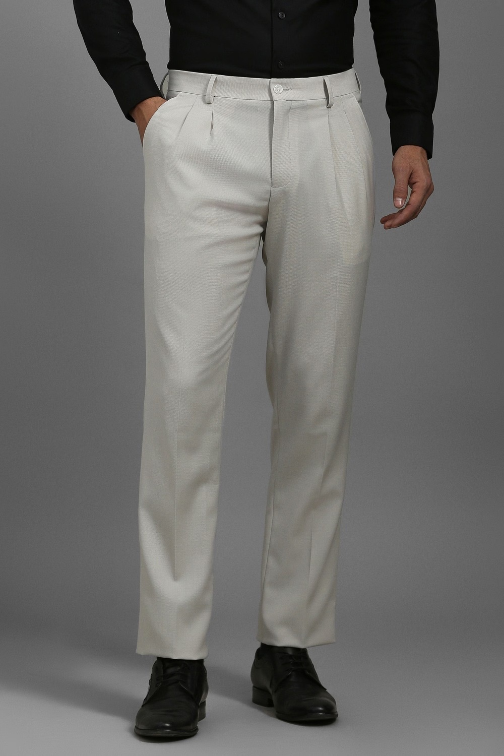 Men Grey Regular Fit Textured Pleated Formal Trousers-Grey 1 40335-men-grey-regular-fit-textured-pleated-formal-trousers-grey-1.jpg