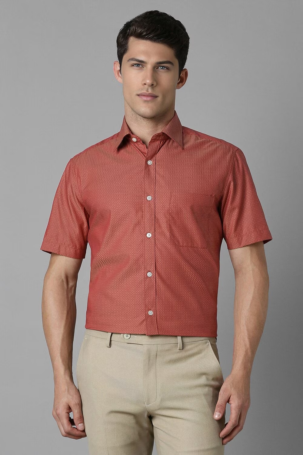 Men Red Classic Fit Print Half Sleeves Formal Shirt-Red
