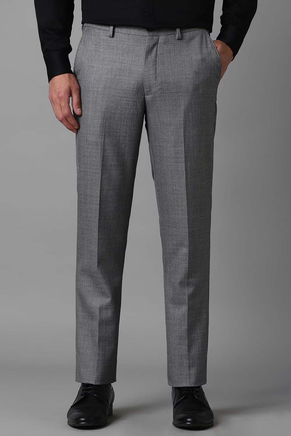 Men Grey Slim Fit Check Flat Front Formal Trousers-Grey