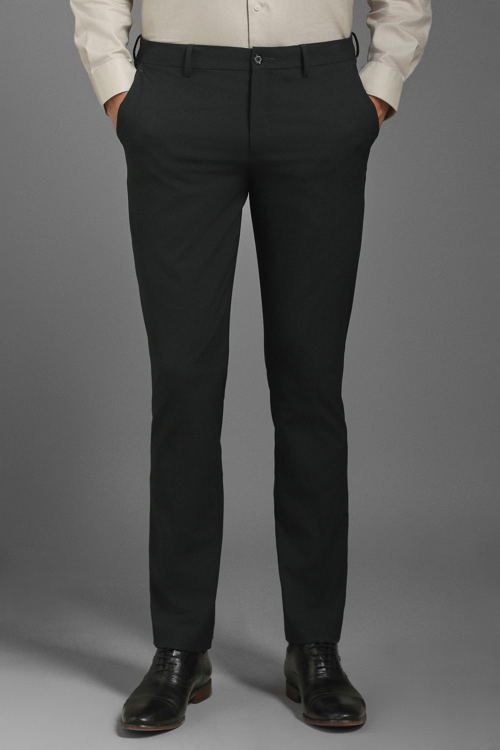 Men Grey Slim Fit Textured Flat Front Formal Trousers-Grey