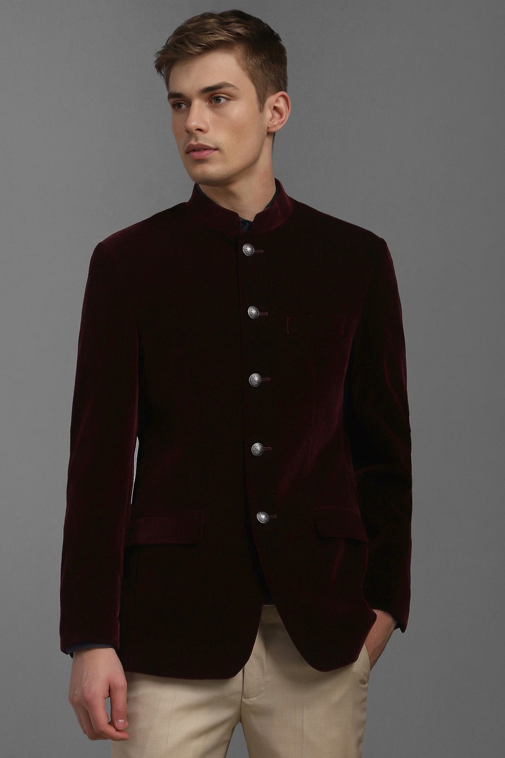 Men Maroon Regular Fit Solid Formal Blazer-Maroon