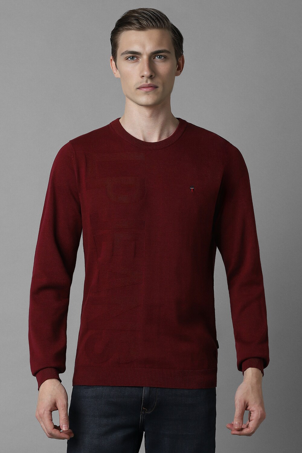 Men Maroon Textured Crew Neck Full Sleeves Sweater-Maroon 1 40433-men-maroon-textured-crew-neck-full-sleeves-sweater-maroon-1.jpg