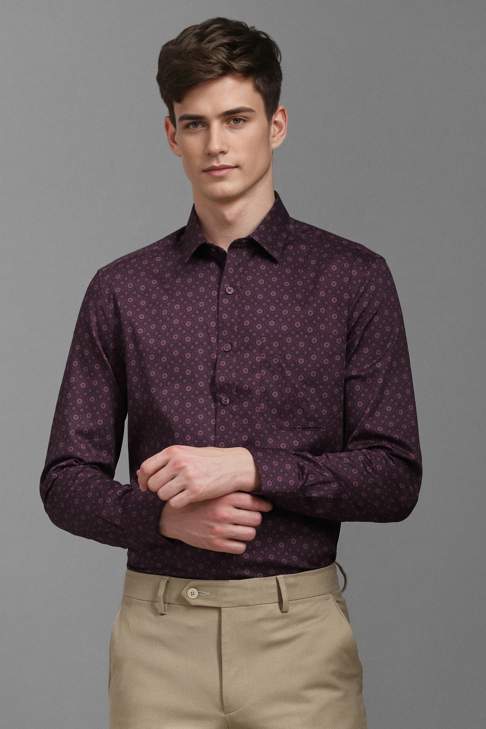 Men Purple Classic Fit Print Full Sleeves Formal Shirt-Purple