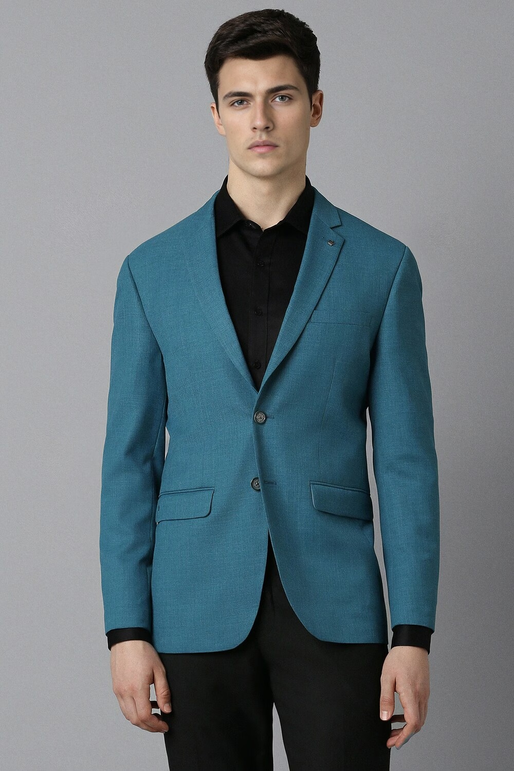 Men Blue Slim Fit Textured Formal Blazer-Blue
