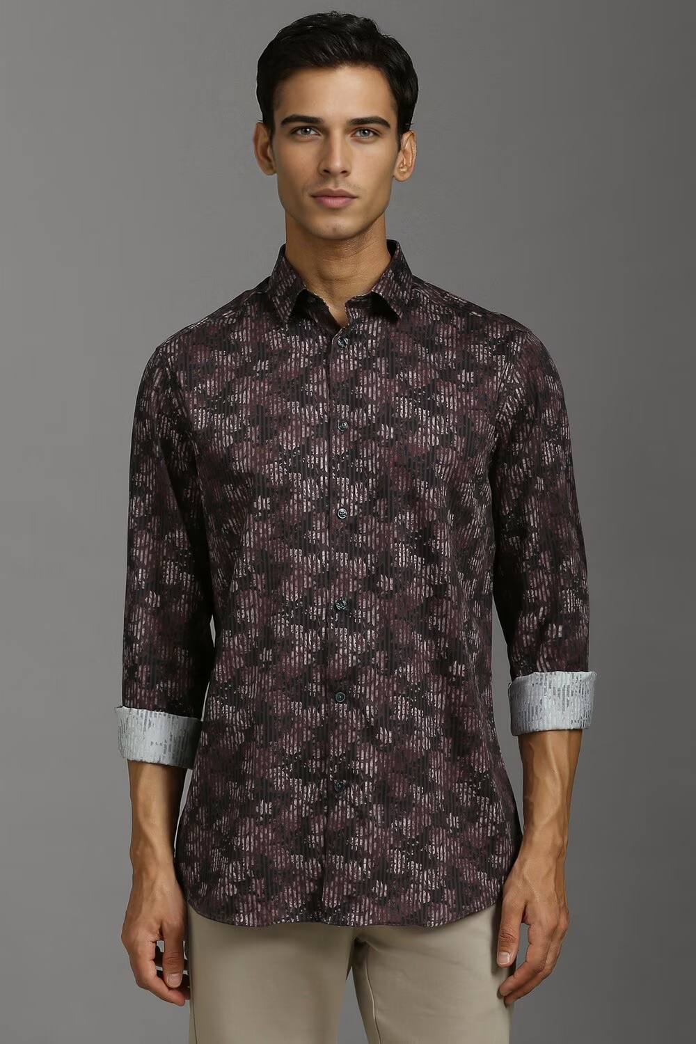 Men Brown Classic Fit Print Full Sleeves Casual Shirt-Brown