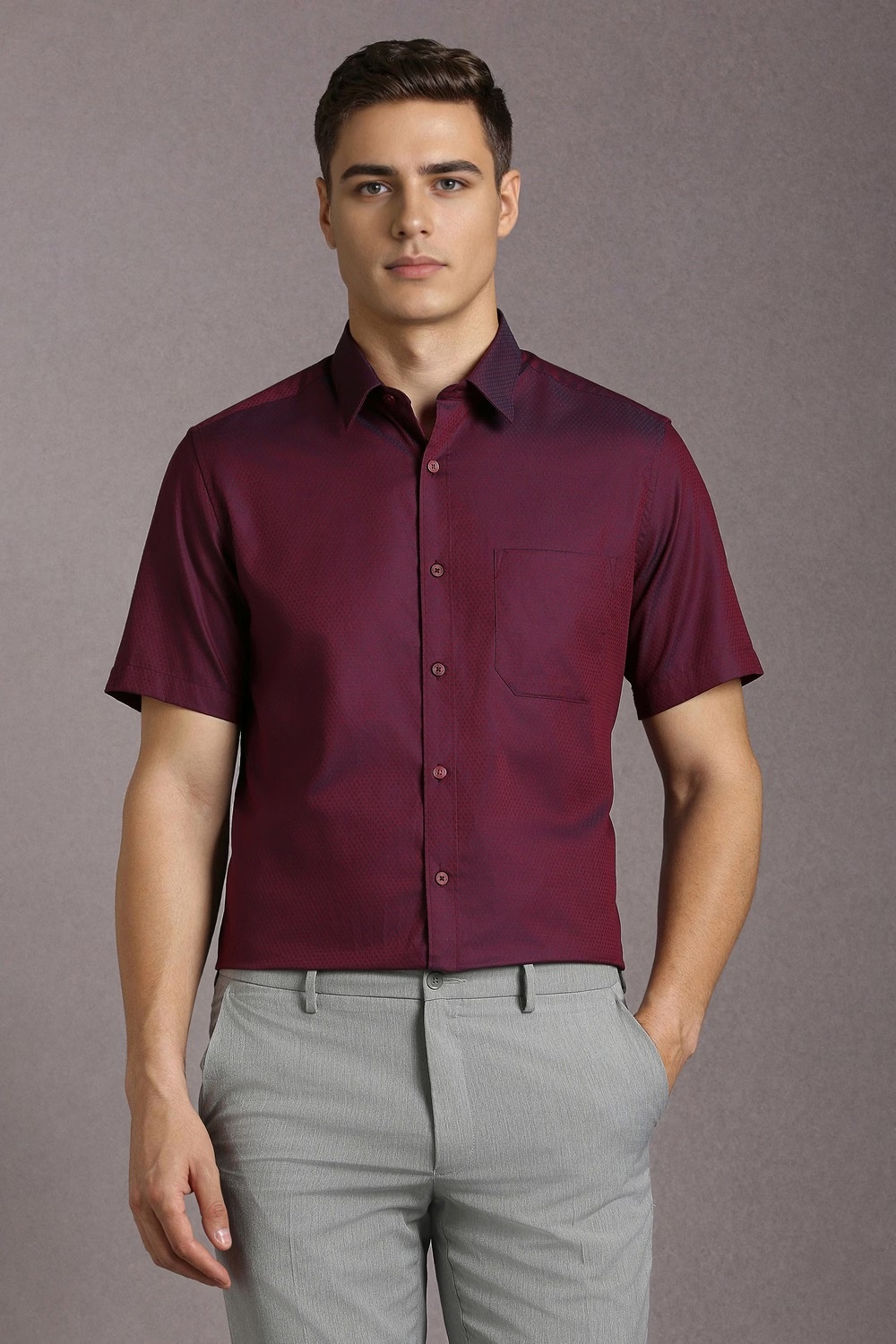 Men Maroon Textured Half Sleeves Formal Shirt-Maroon 1 40515-men-maroon-textured-half-sleeves-formal-shirt-maroon-1.jpg