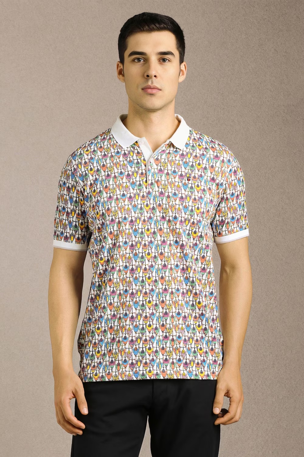 Men Multicolor Print Polo Neck T-shirt-Multicolor