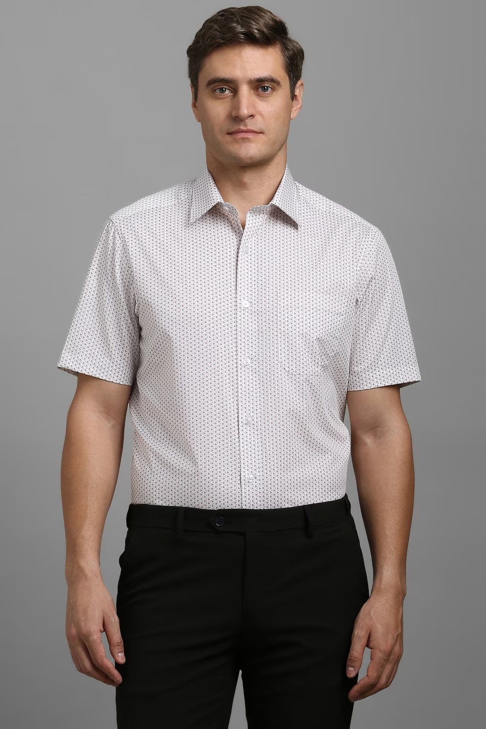 Men White Print Half Sleeves Formal Shirt-White