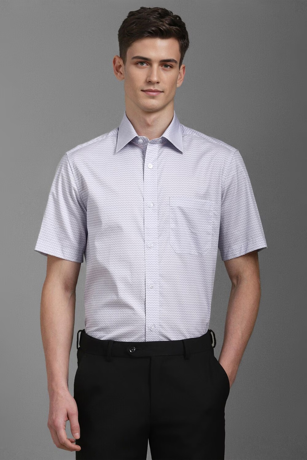 Men Grey Classic Fit Print Half Sleeves Formal Shirt-Grey