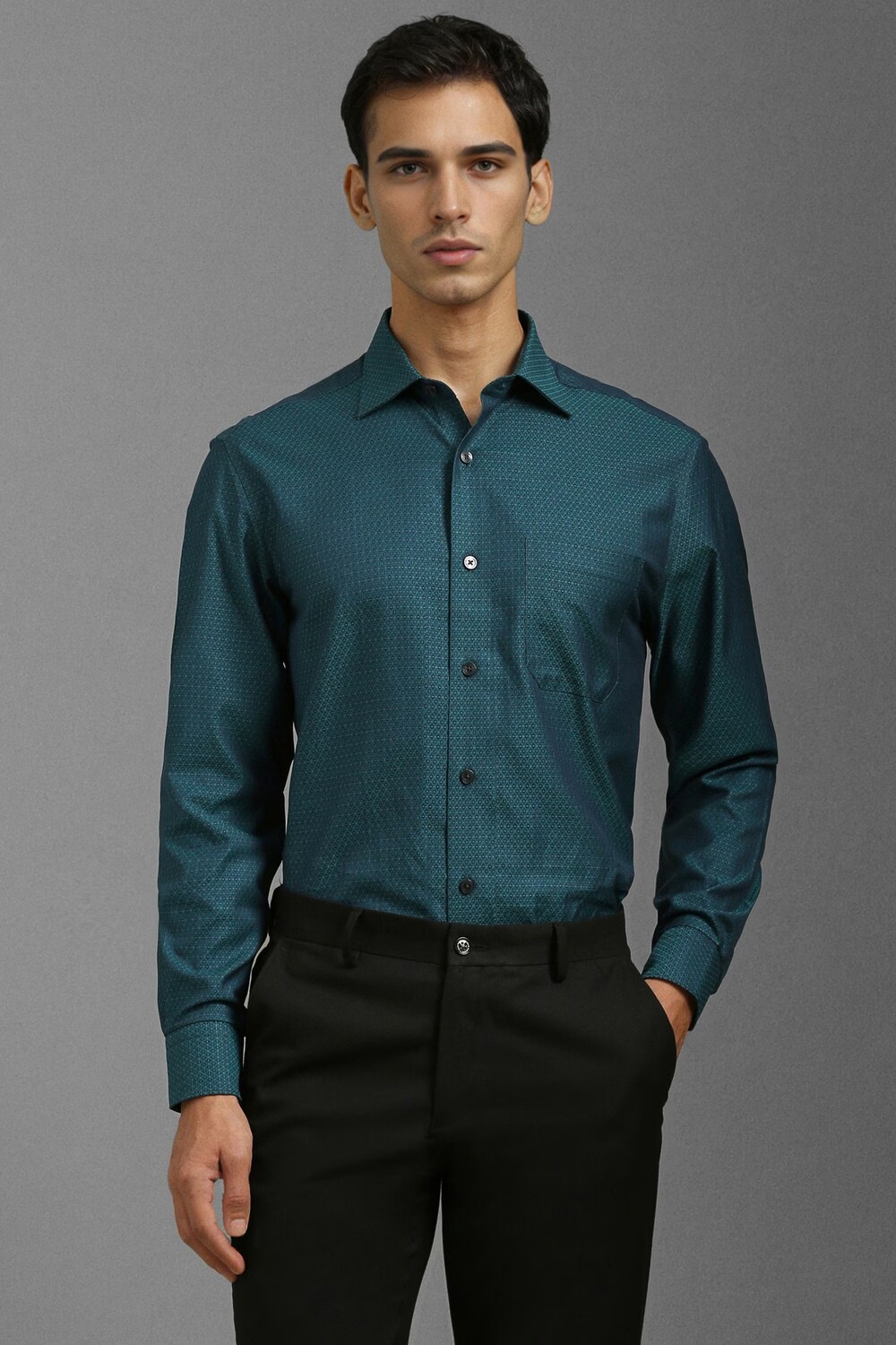 Men Green Classic Fit Print Full Sleeves Formal Shirt-Green