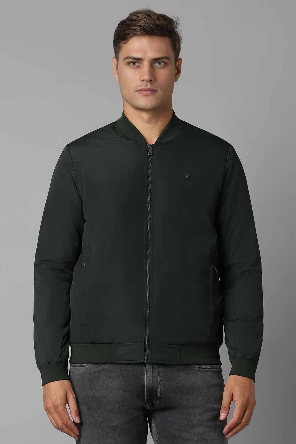 Men Casual Green Solid Jackets-Green