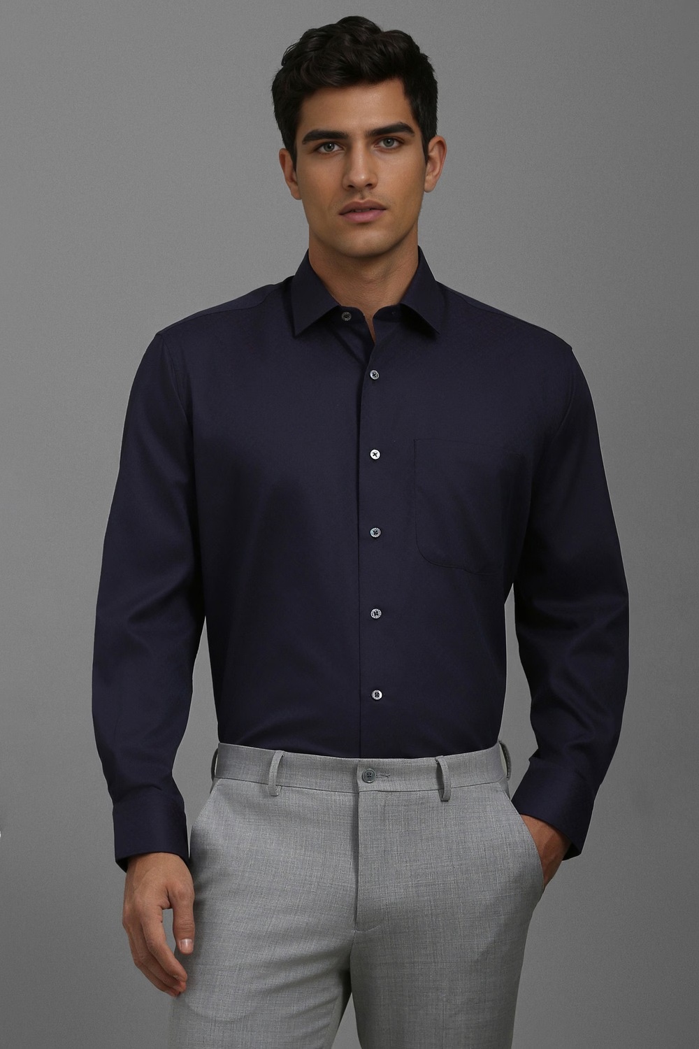 Men Navy Classic Fit Textured Full Sleeves Formal Shirt-Navy