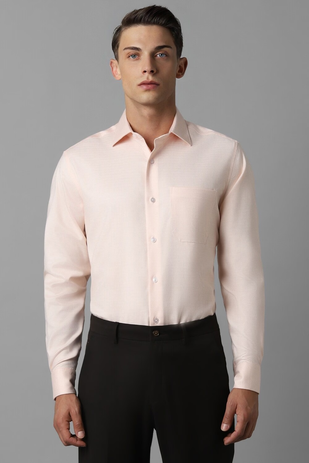Men Peach Classic Fit Textured Full Sleeves Formal Shirt-Peach