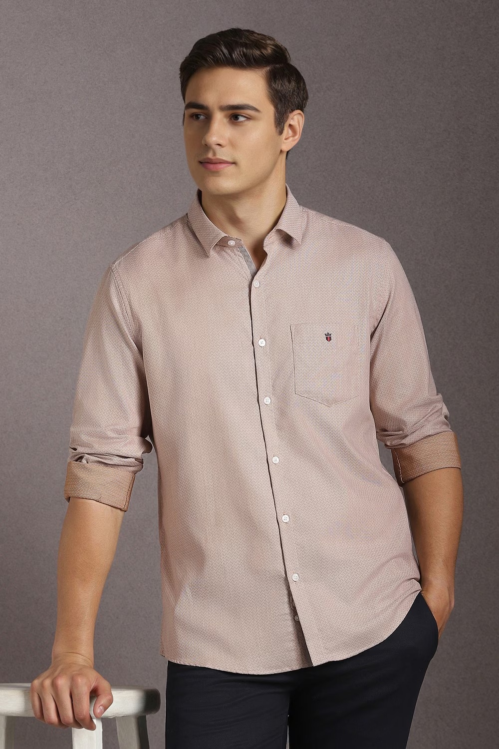 Men Beige Textured Full Sleeves Casual Shirt-Beige