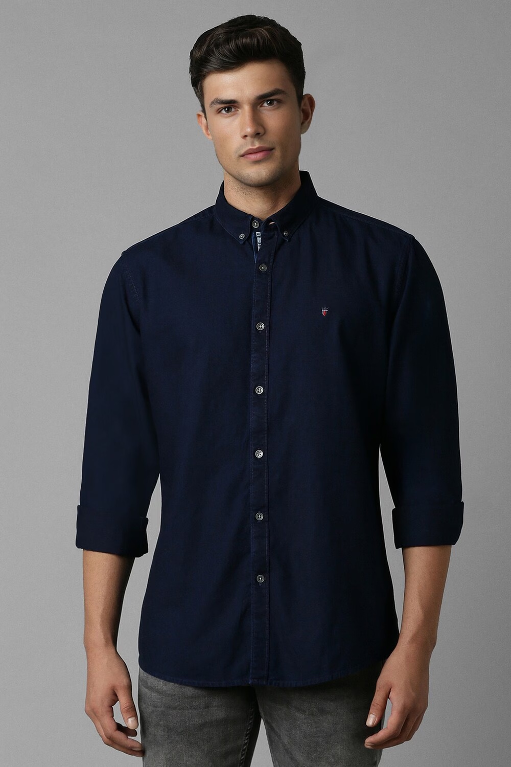 Men Navy Slim Fit Solid Full Sleeves Casual Shirt-Navy