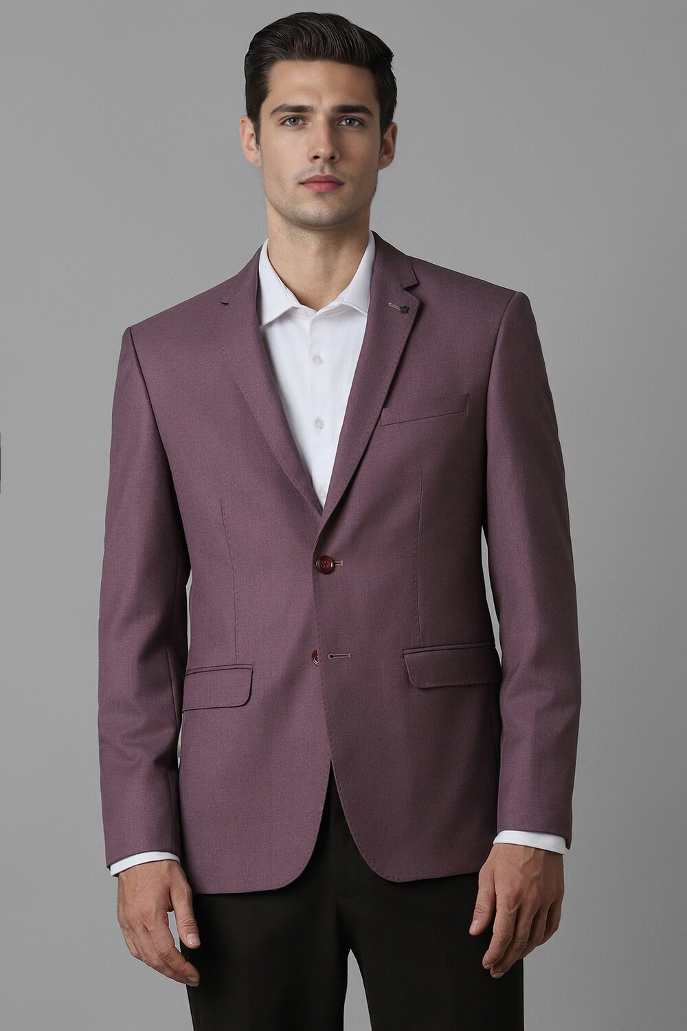 Men Purple Slim Fit Textured Formal Blazer-Purple