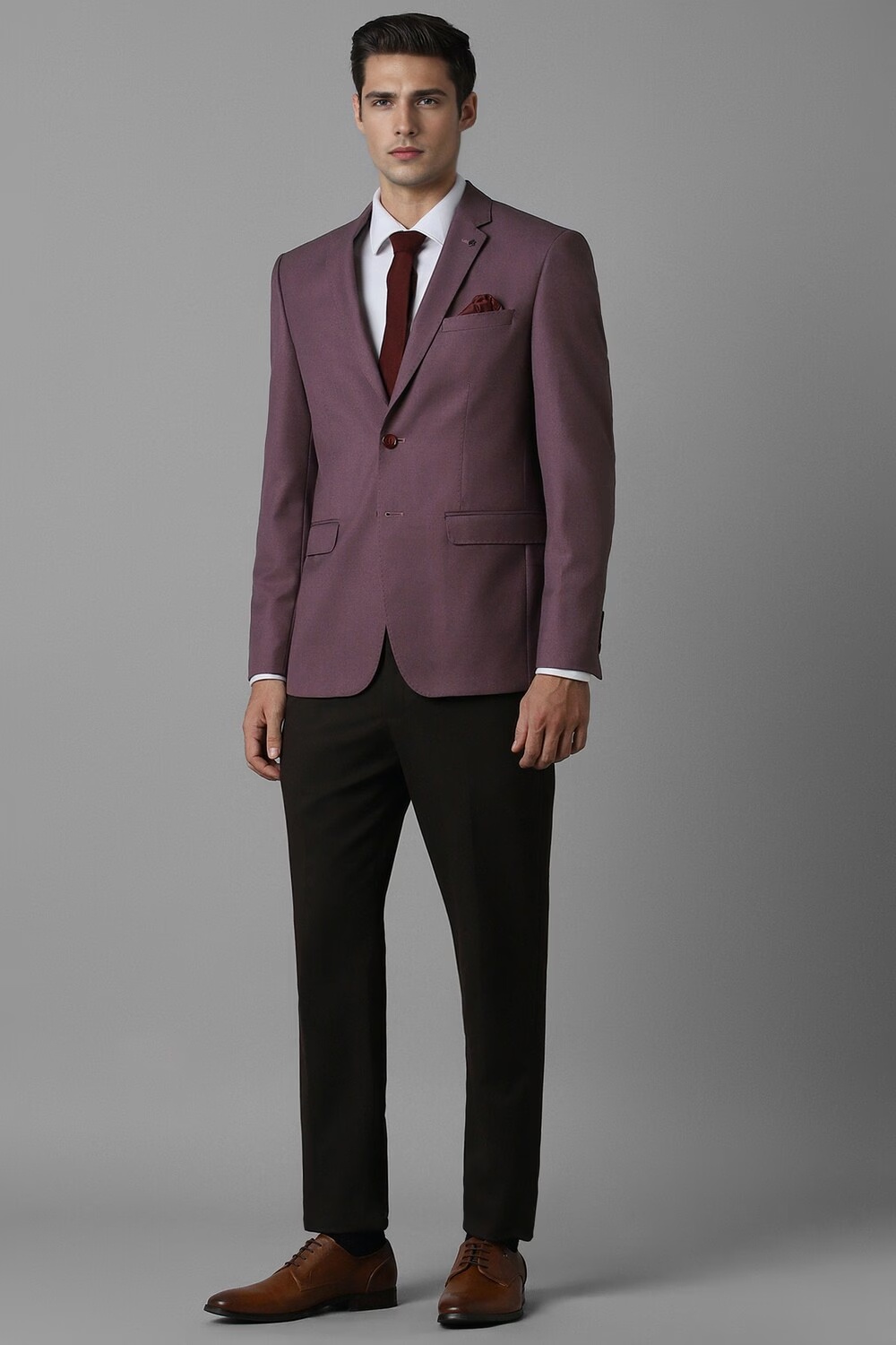 Men Purple Slim Fit Textured Formal Blazer-Purple