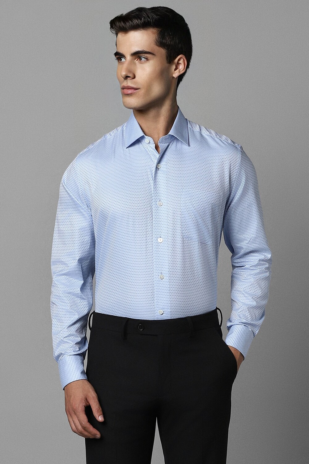 Men Blue Slim Fit Textured Full Sleeves Formal Shirt-Blue