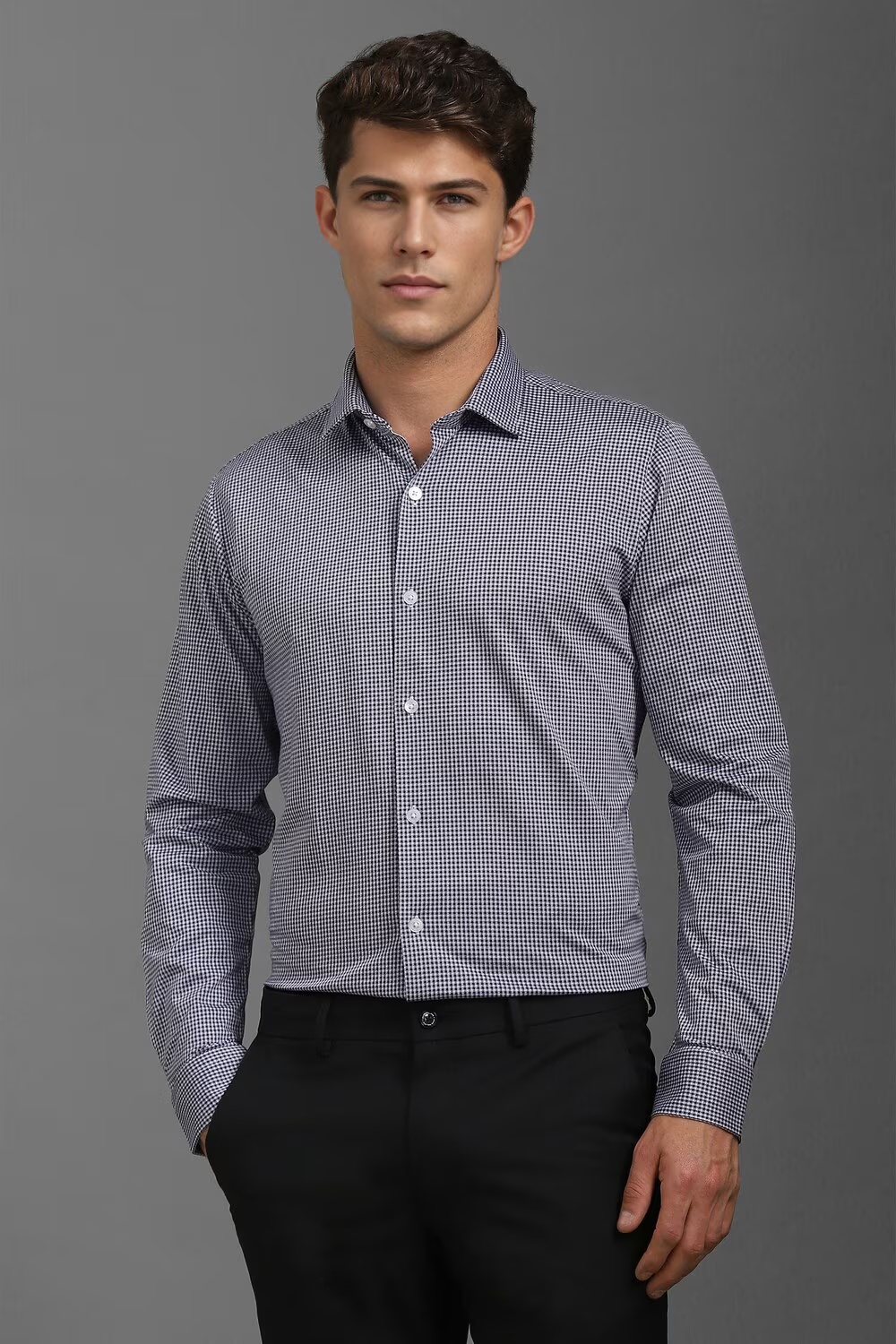 Men White Slim Fit Print Full Sleeves Formal Shirt-White