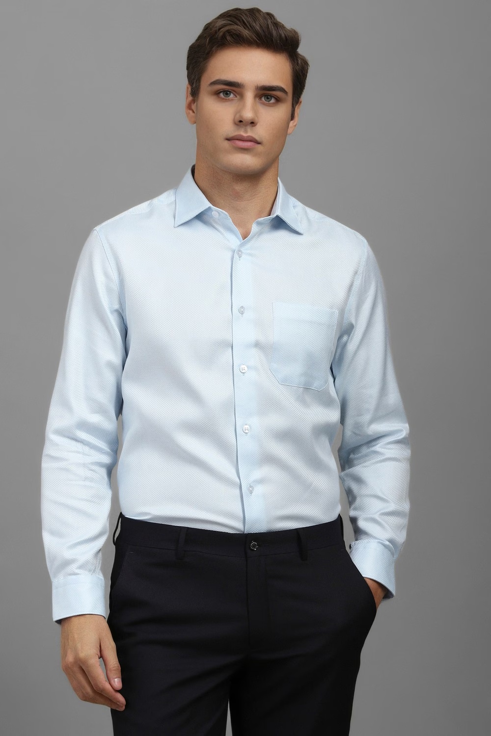 Men Light Blue Classic Fit Textured Full Sleeves Formal Shirt-Light Blue