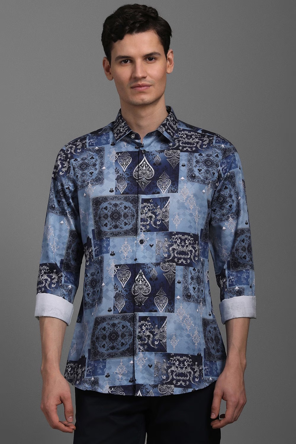 Men Blue Print Full Sleeves Casual Shirt-Blue