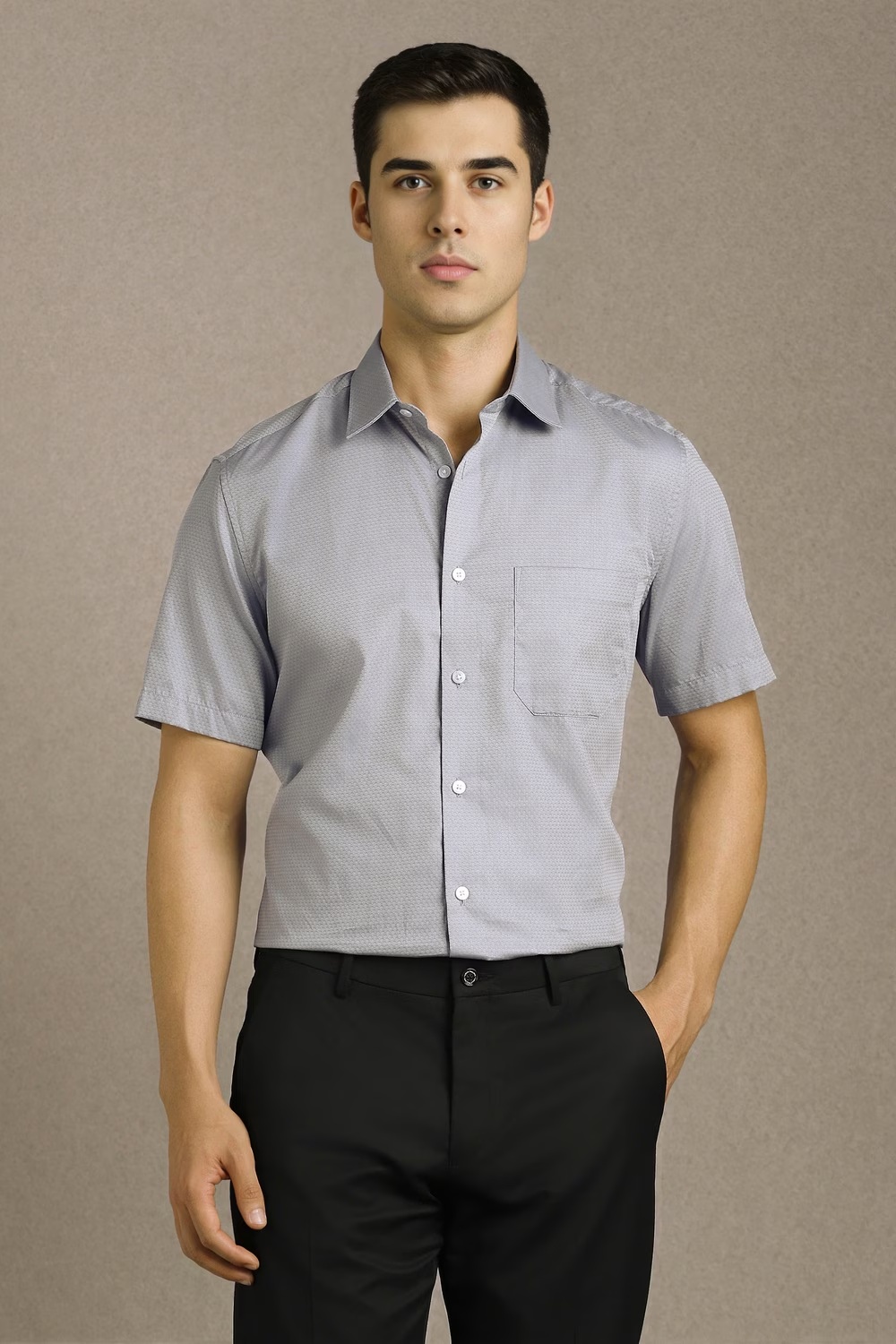 Men Grey Print Half Sleeves Formal Shirt-Grey