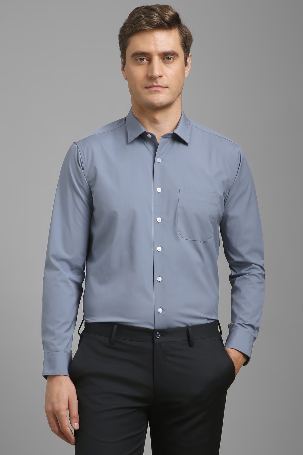 Men Grey Solid Full Sleeves Formal Shirt-Grey