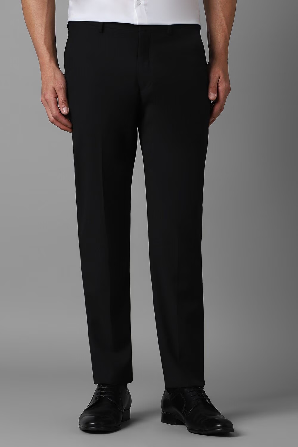 Men Black Slim Fit Check Flat Front Formal Trousers-Black