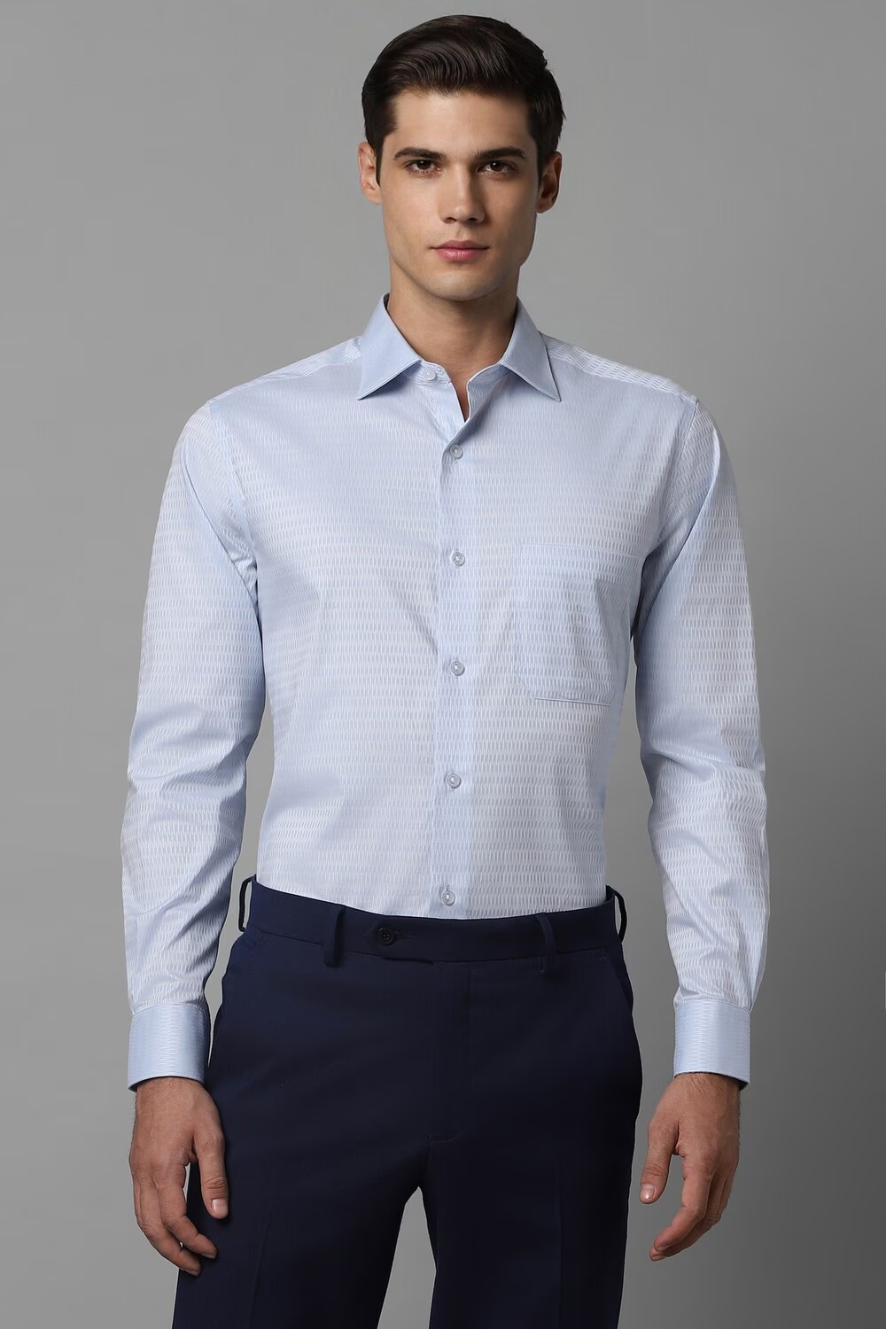 Men Blue Classic Fit Textured Full Sleeves Formal Shirt-Blue