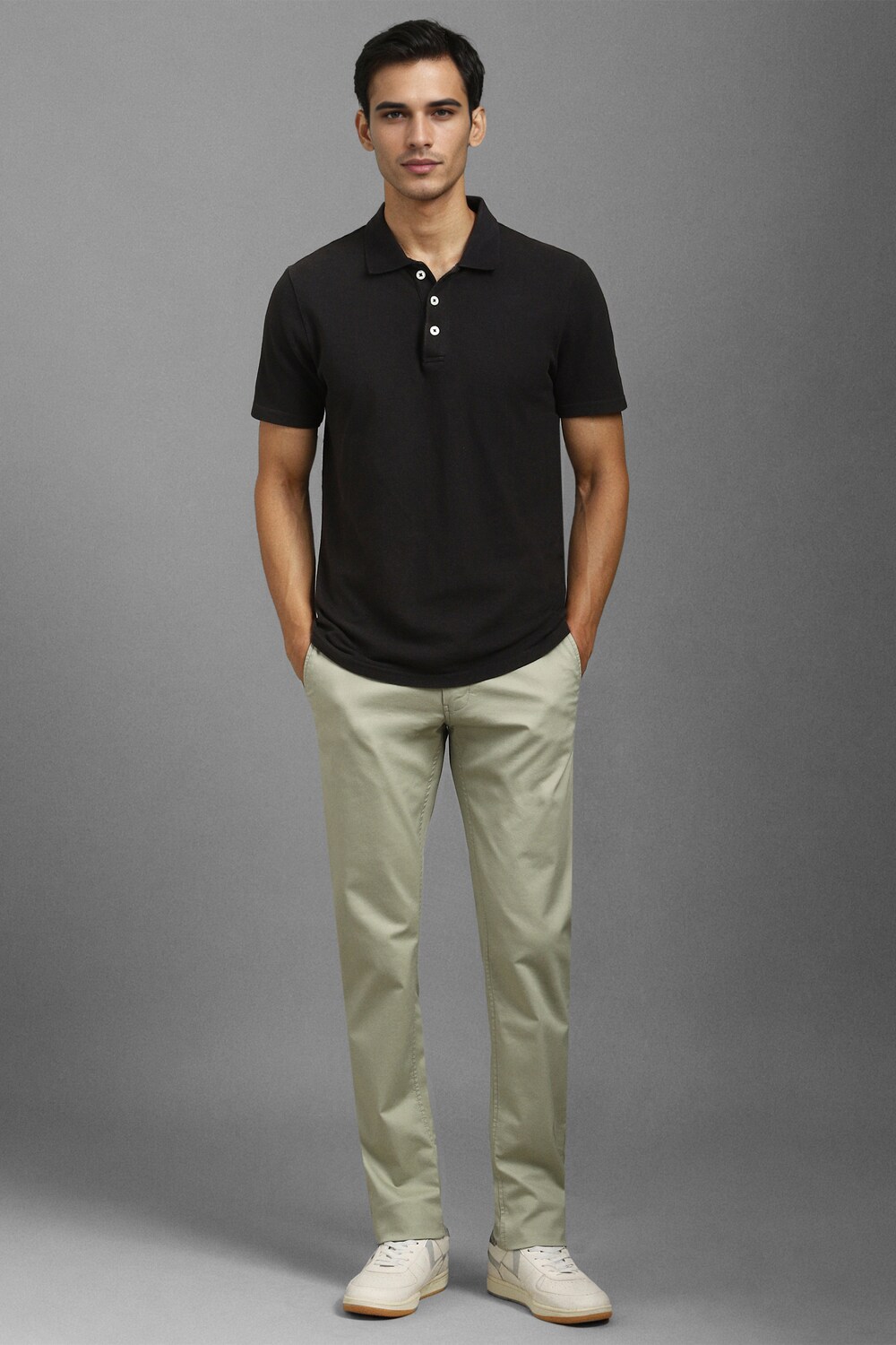 Men Olive Super Slim Fit Solid Flat Front Casual Trousers-Olive