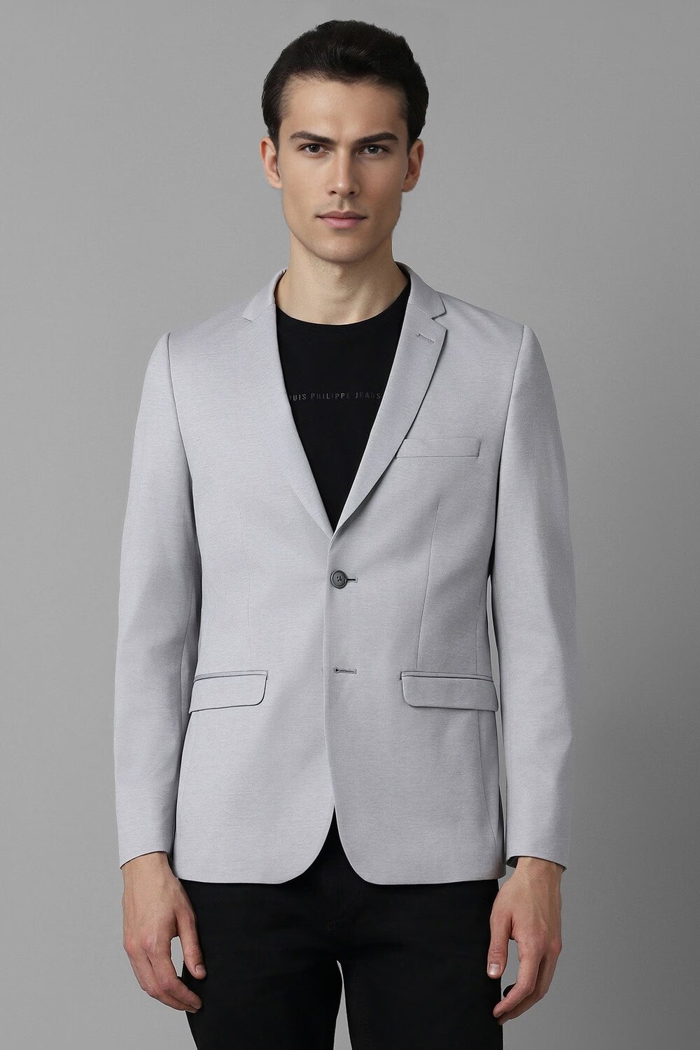 Men Grey Super Slim Fit Textured Casual Blazer-Grey