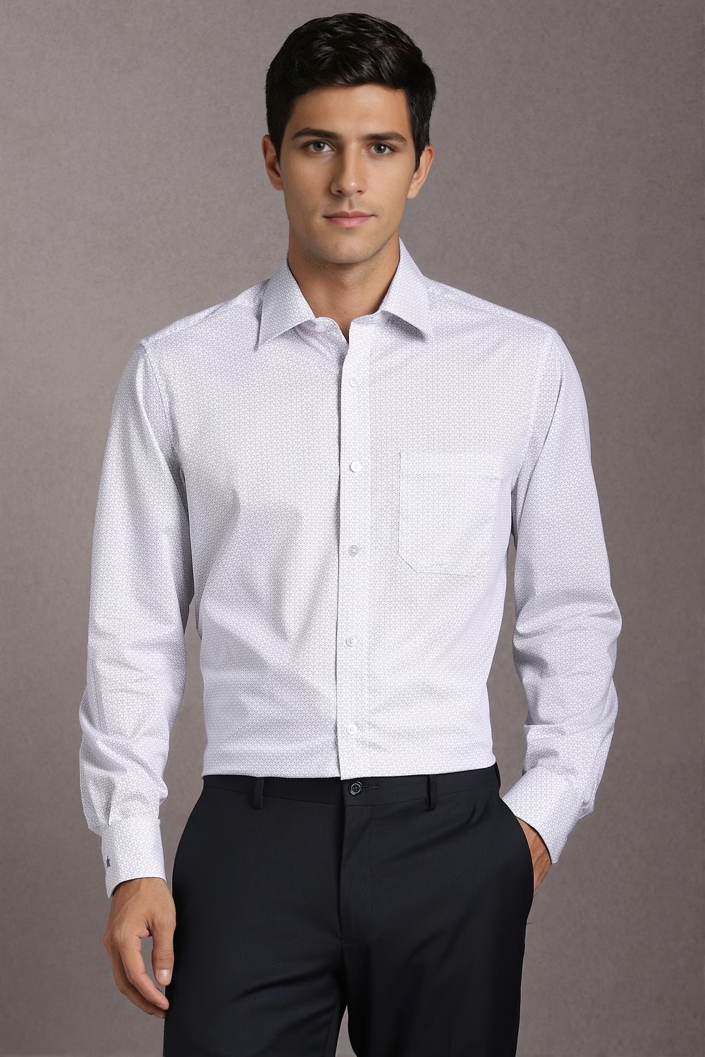 Men Grey Print Full Sleeves Formal Shirt-Grey