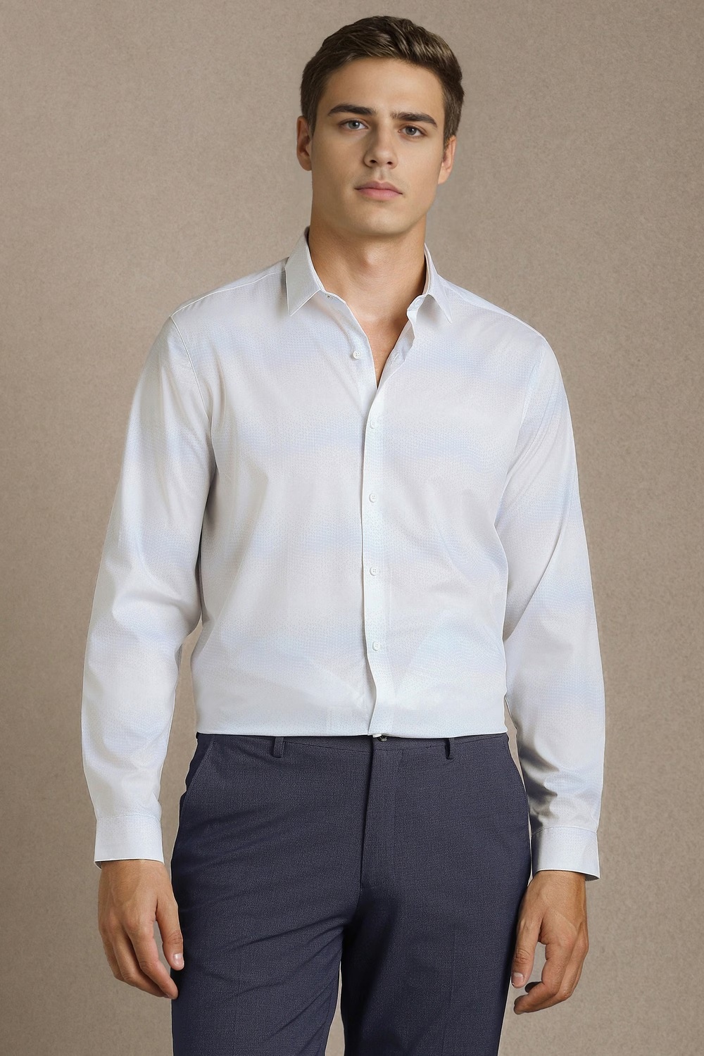 Men White Print Full Sleeves Casual Shirt-White