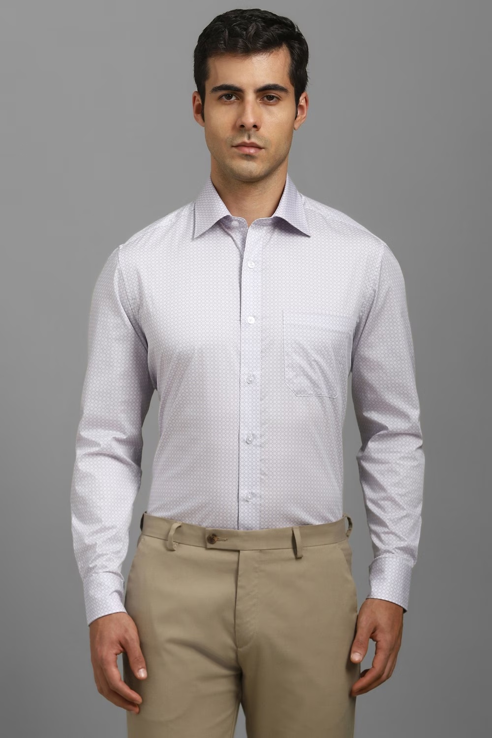 Men White Classic Fit Print Full Sleeves Formal Shirt-White