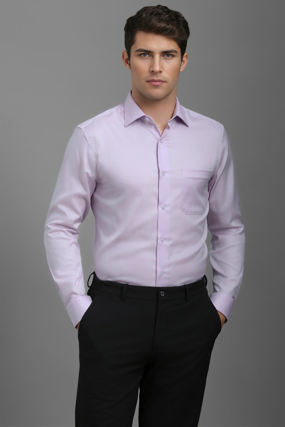 Men Lilac Classic Fit Textured Full Sleeves Formal Shirt-Lilac
