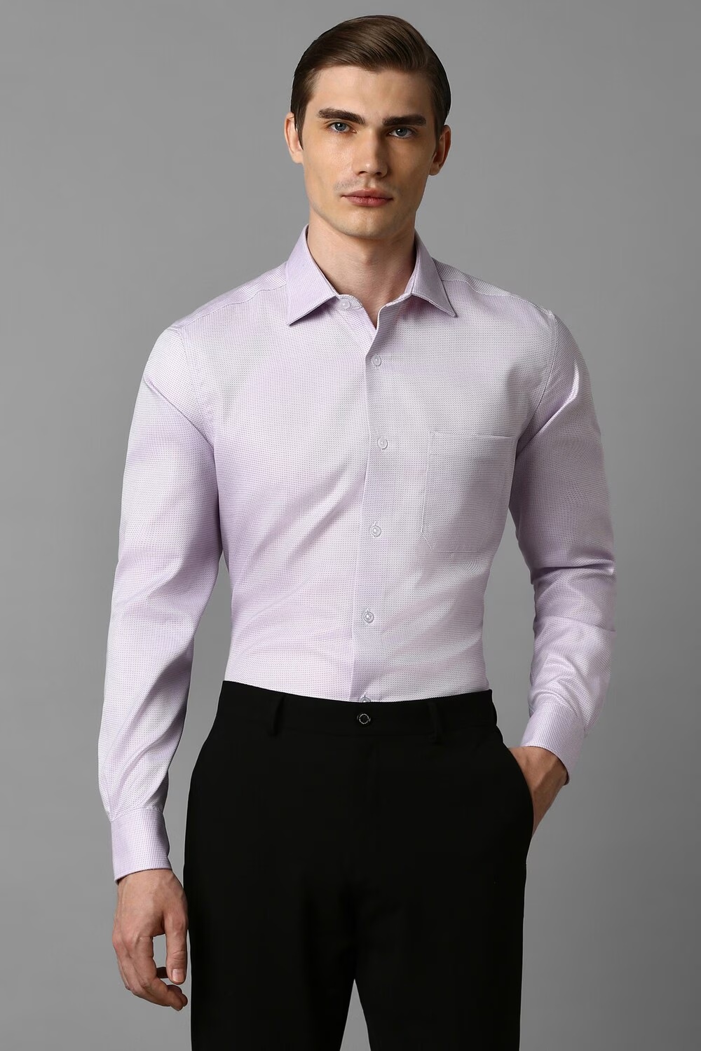 Men Lilac Classic Fit Textured Full Sleeves Formal Shirt-Lilac