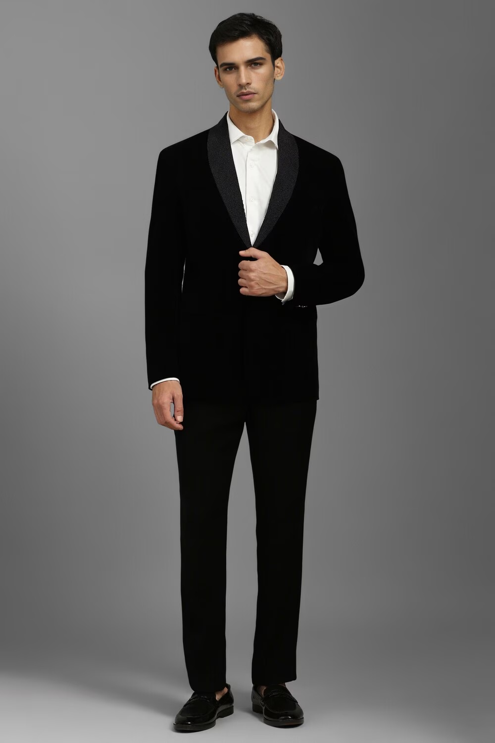 Men Black Slim Fit Embellished Formal Two Piece Suit-Black