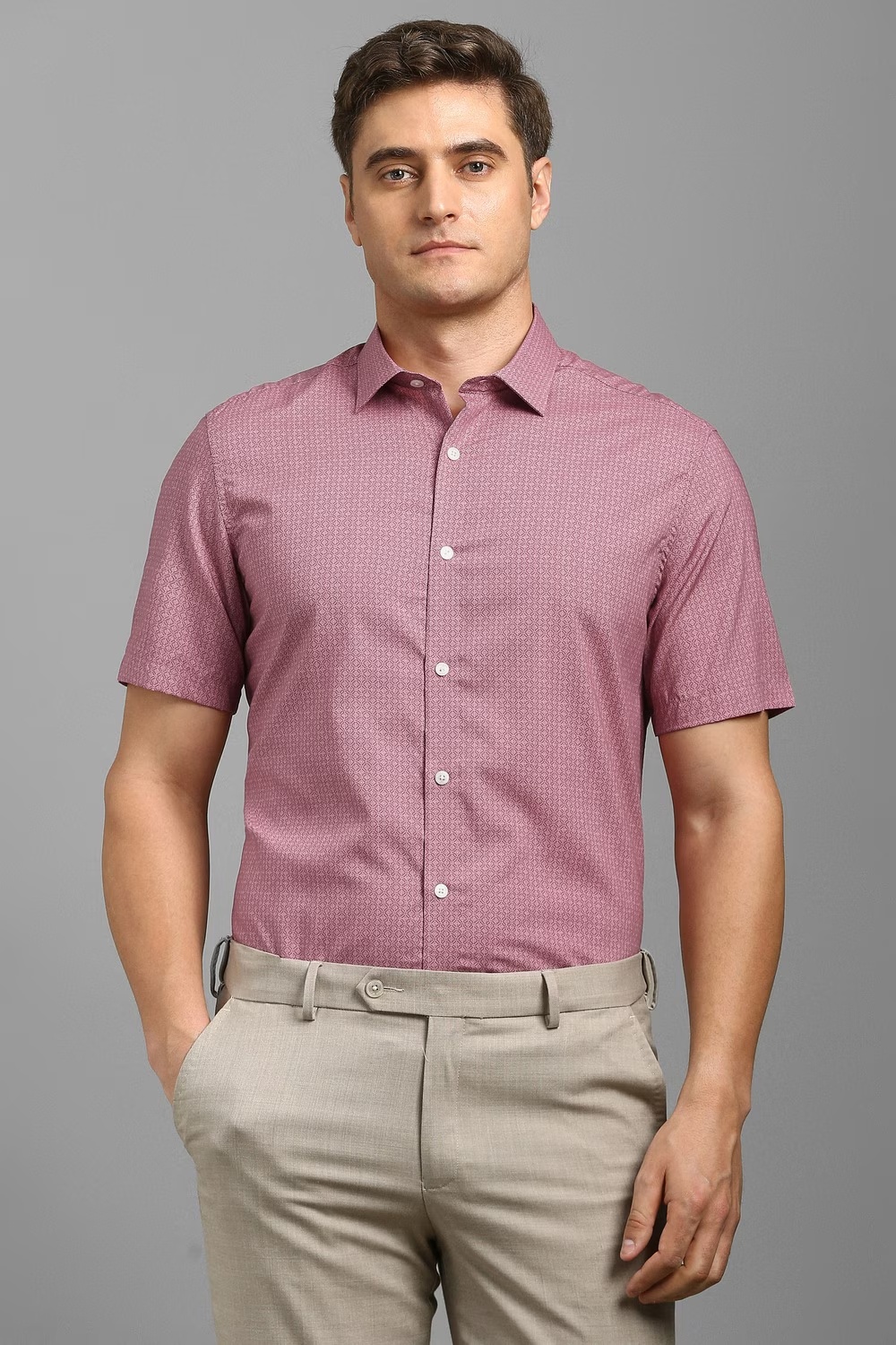 Men Pink Print Half Sleeves Formal Shirt-Pink