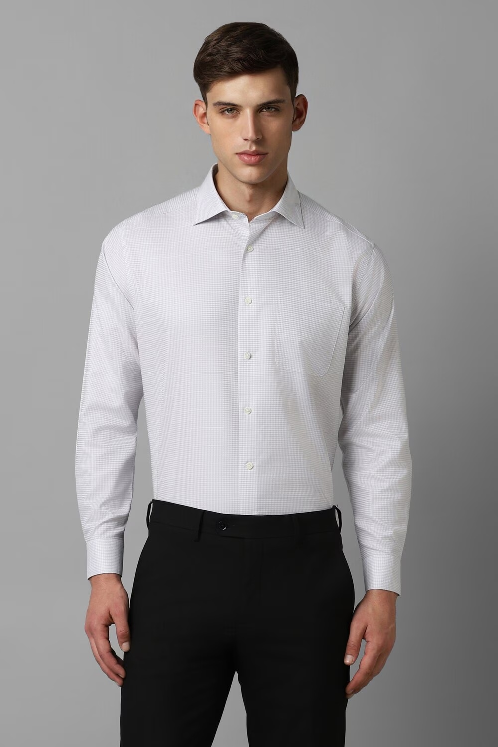 Men White Classic Fit Check Full Sleeves Formal Shirt-White