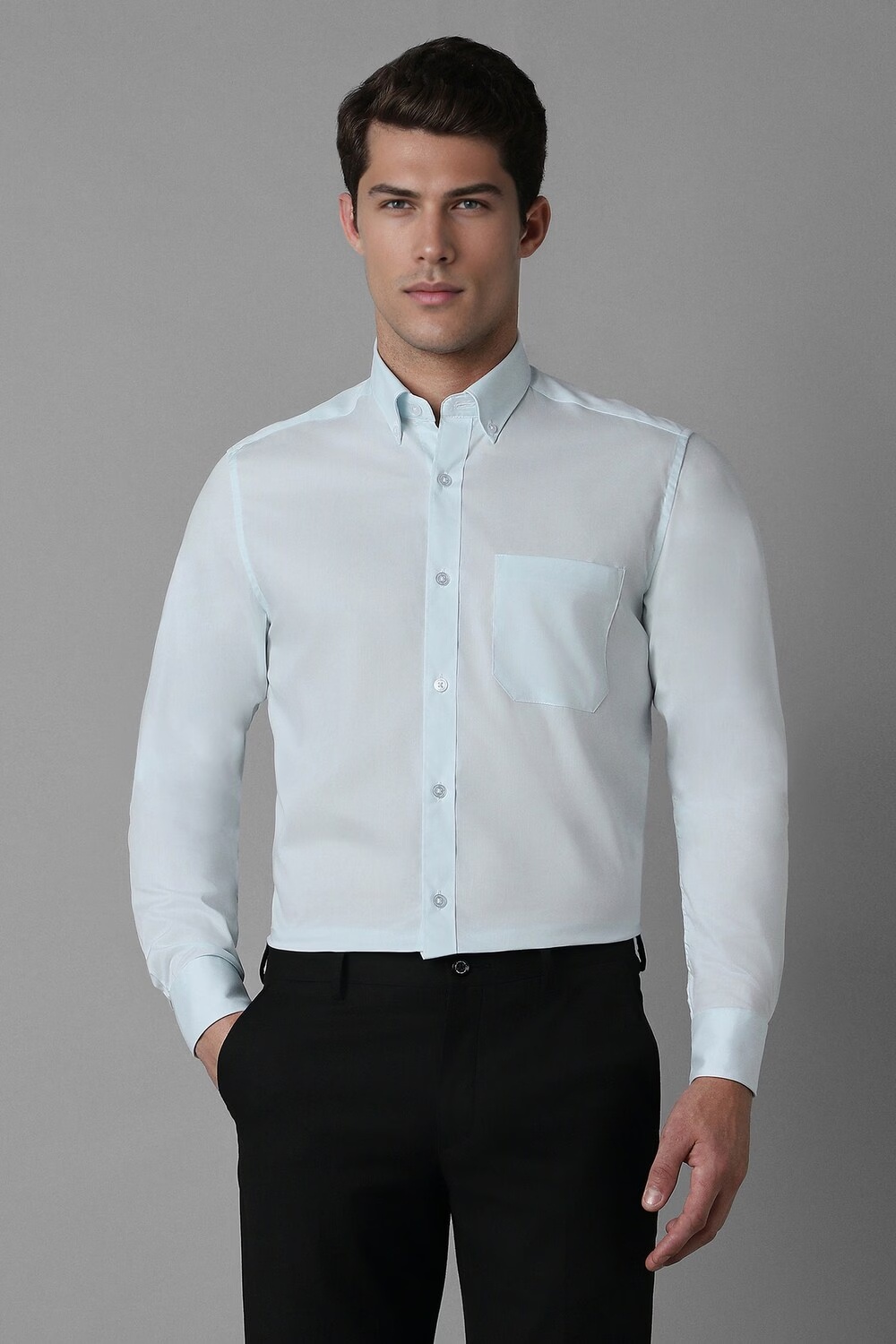 Men Blue Classic Fit Solid Full Sleeves Formal Shirt-Blue