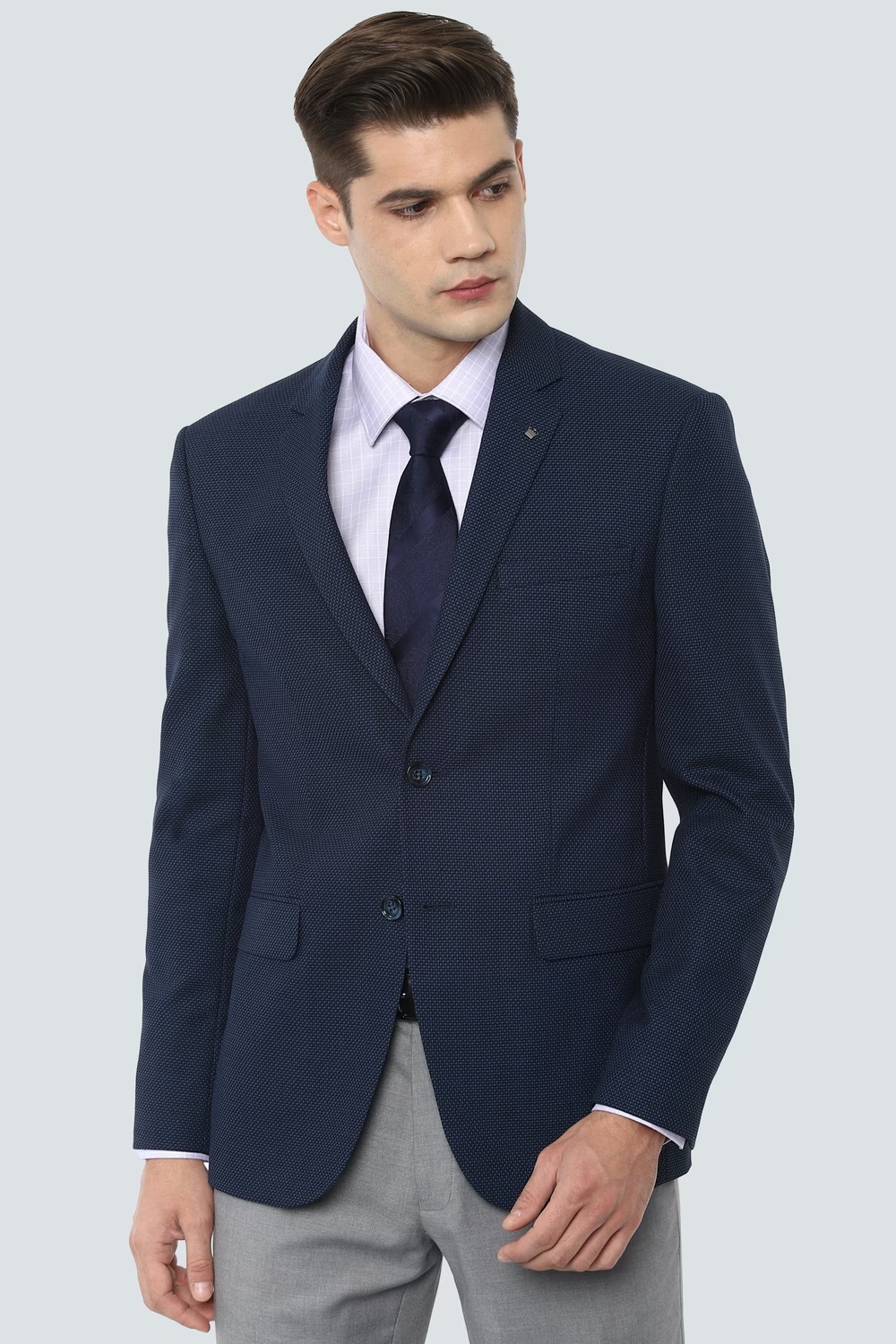 Men Navy Slim Fit Textured Formal Blazer-Navy