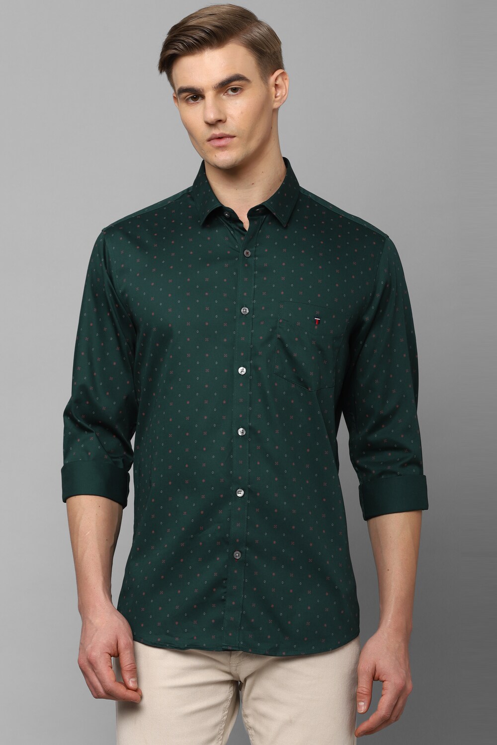 Men Green Slim Fit Print Full Sleeves Casual Shirt-Green